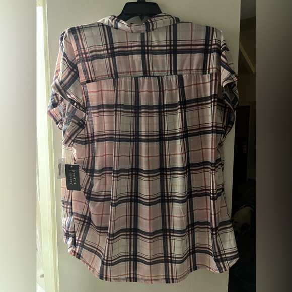NWT New York Laundry Tie Front Plaid Buttom up Women’s Plus size 3X Blouse shirt - Picture 7 of 9